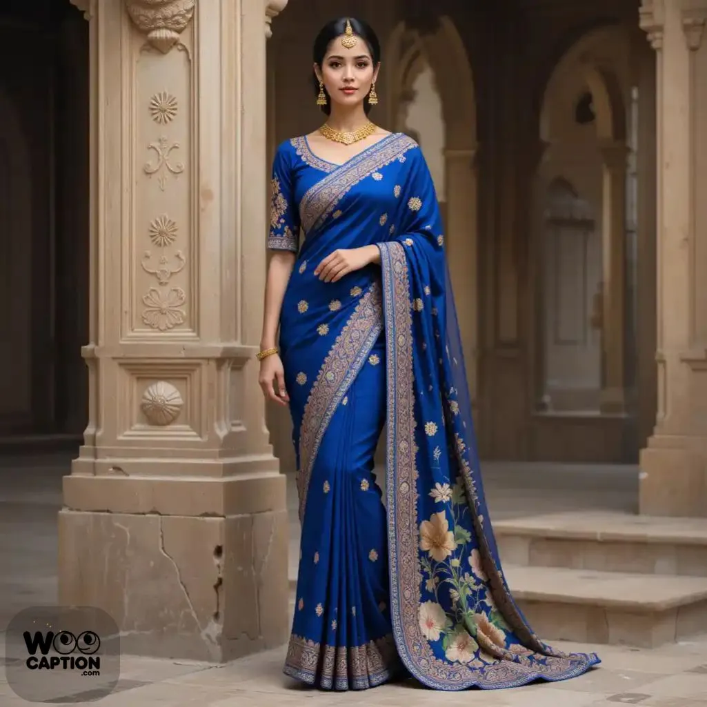 Blue Saree Golden Heart